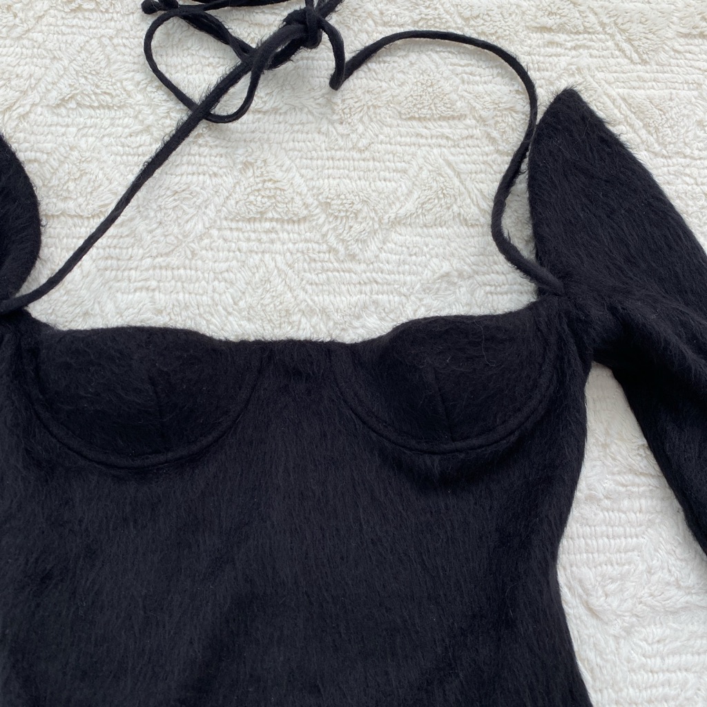 Laquan Smith Black Fuzzy Halter Neck Bodysuit — image 3 of 6